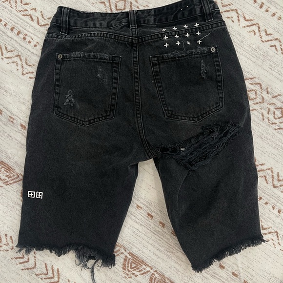 Ksubi Pants - Ksubi Black Distressed Denim Shorts